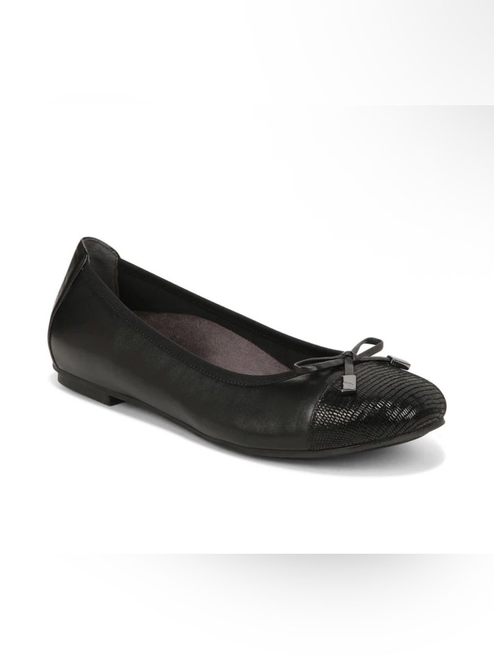 Vionic Black Textured Toe Ballet Flat with Bow